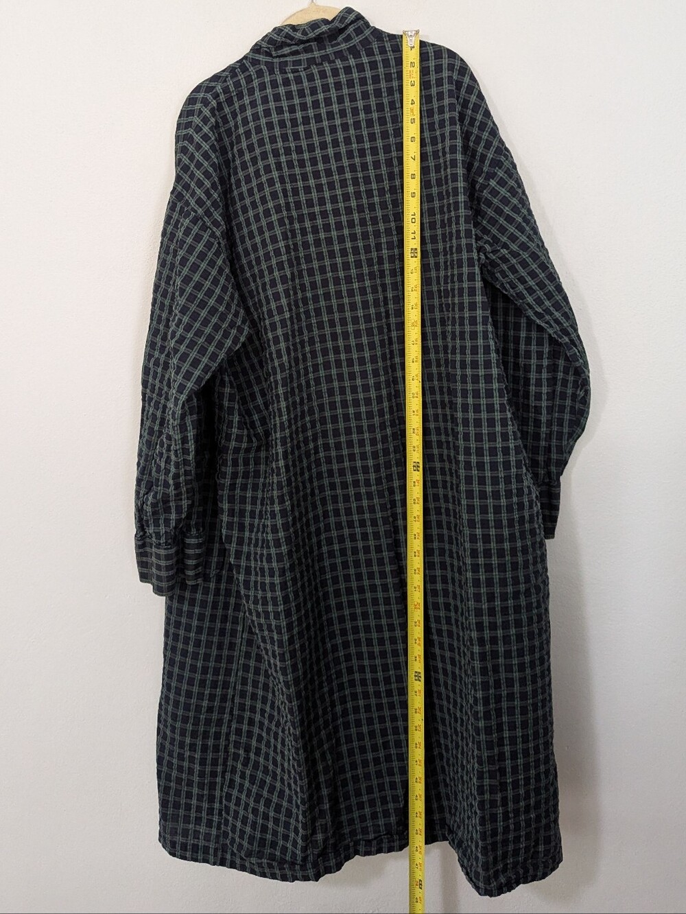 Vintage Christian Dior Robe De Chambre Plaid Robe Cotton Green Blue One Size - Picture 7 of 8